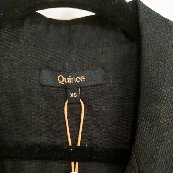 QUINCE XS 100% European Linen Button Front Dress in Black Midi Belted Vacay NWT - Picture 5 of 6